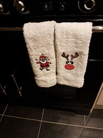 Lex's Linens Gästehandtücher, bestickt, Rudolph und Weihnachtsmann, 2 Stück - 2