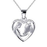 Sterling Silber Mädchen und Pferd Herz Anhänger Halskette Zirkonia Schmuck Damen Ketten Rolo Kette 18" (Kette-1) - 1