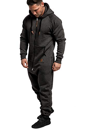 Amaci&Sons Herren Overall Jumpsuit Jogging Onesie Trainingsanzug 3007 Anthrazit/Schwarz L - 2