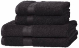 Amazon Basics Handtuch-Set, ausbleichsicher, 2 Badetücher und 2 Handtücher, Schwarz, 100% Baumwolle 500g/m² - 1