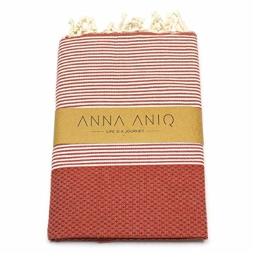 ANNA ANIQ Hamamtuch Fouta Sauna-Tuch XXL Extra Groß 200 x 100cm - 100% Baumwolle aus Tunesien als Strand-Tuch, orientalisches Bade-Tuch, Picknick, Yoga, Schal, Pestemal, Strand-Handtuch (Terracotta) - 1