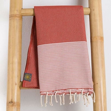 ANNA ANIQ Hamamtuch Fouta Sauna-Tuch XXL Extra Groß 200 x 100cm - 100% Baumwolle aus Tunesien als Strand-Tuch, orientalisches Bade-Tuch, Picknick, Yoga, Schal, Pestemal, Strand-Handtuch (Terracotta) - 6