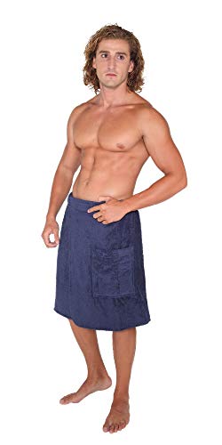 Arus Saunakilt für Herren, 100% Bio-Baumwolle-Frottee, Knielang, mit Gummizug und Klettverschluss, Saunatuch, Badehandtuch, Größe: S/M, Farbe: Marine - 2