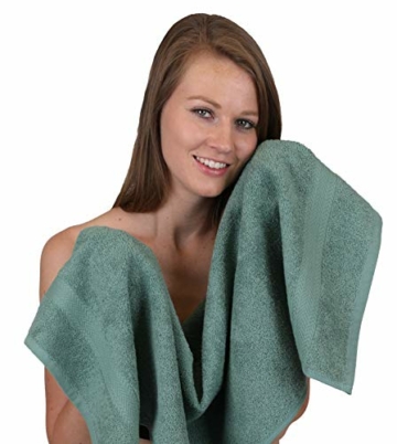 Betz 12-TLG. Handtuch Set Premium 100% Baumwolle 2 Duschtücher 4 Handtücher 2 Gästetücher 2 Seiftücher 2 Waschhandschuhe Farbe Graphit/tannengrün - 5