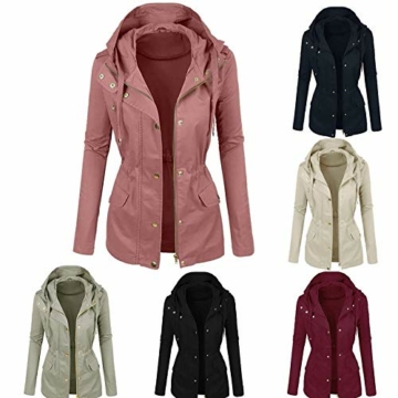 Blingko Lederjacke Damen Winter Mantel Einfarbige Übergangsjacke Kurze Outdoorjacke Leicht Gemütliche Parka mit Einstellbarer Kordelzug Motorrad Lederblusen Modische Outwear - 3