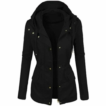 Blingko Lederjacke Damen Winter Mantel Einfarbige Übergangsjacke Kurze Outdoorjacke Leicht Gemütliche Parka mit Einstellbarer Kordelzug Motorrad Lederblusen Modische Outwear - 1