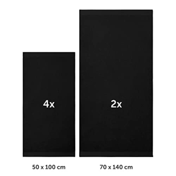 Blumtal Handtücher Set 2 Badetücher 70x140 + 4 Handtücher 50x100 - weich und saugstark, 100% Baumwolle, Oeko-Tex 100 Zertifiziert, Schwarz - 2