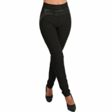 Candygirls Thermo Stretch Hose breiter Bund Leder Imitat Jeggings Treggings Leggings Röhre 17102 (L/40, Schwarz) - 1