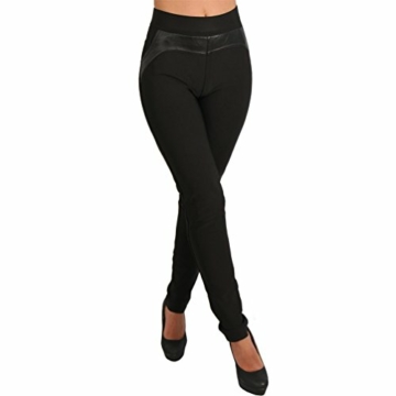 Candygirls Thermo Stretch Hose breiter Bund Leder Imitat Jeggings Treggings Leggings Röhre 17102 (L/40, Schwarz) - 1