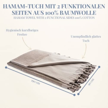 Carenesse 2 in 1 Hamamtuch 90 x 190 cm türkis I Zweiseitiges Hamam Handtuch 100% Baumwolle: Glatt & Frottier I Pestemal / Fouta saugfähig & hygienisch I Hamam Strandtuch / Saunahandtuch kompakt - 7