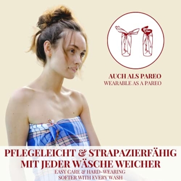 Carenesse Hamamtuch Classic 3er Set 80 x 170 cm I Hamam Handtücher 100% Baumwolle I 3X saugfähiges & schnell trocknendes Pestemal blau kariert I Kompaktes Hamam Strandtuch/Saunahandtuch Bundle - 4