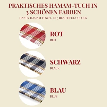 Carenesse Hamamtuch Classic 3er Set 80 x 170 cm I Hamam Handtücher 100% Baumwolle I 3X saugfähiges & schnell trocknendes Pestemal blau kariert I Kompaktes Hamam Strandtuch/Saunahandtuch Bundle - 7