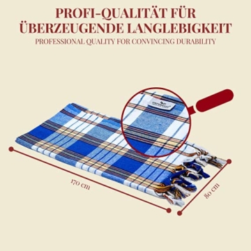 Carenesse Hamamtuch Classic 80 x 170 cm I Hamam Handtuch 100% Baumwolle I Saugfähiges & schnell trocknendes Pestemal/Fouta blau kariert I Hamam Strandtuch/Saunahandtuch mit kleinem Packmaß - 6