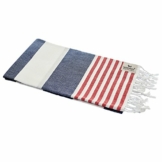 Carenesse Hamamtuch Tommy 100 x 180 cm I Hamam Handtuch 100% Baumwolle im Marine Look: blau-weiß-rot gestreift I Extra breites & saugfähiges Pestemal / Fouta I Saunahandtuch mit kleinem Packmaß - 1