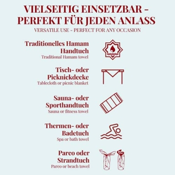 Carenesse Hamamtuch Tommy 100 x 180 cm I Hamam Handtuch 100% Baumwolle im Marine Look: blau-weiß-rot gestreift I Extra breites & saugfähiges Pestemal / Fouta I Saunahandtuch mit kleinem Packmaß - 5