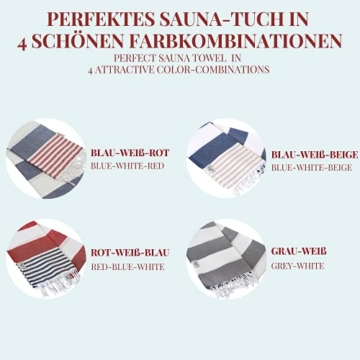 Carenesse Hamamtuch Tommy 100 x 180 cm I Hamam Handtuch 100% Baumwolle im Marine Look: blau-weiß-rot gestreift I Extra breites & saugfähiges Pestemal / Fouta I Saunahandtuch mit kleinem Packmaß - 8