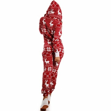 Crazy Age Kuscheliger Jumpsuit(Hoodie) Sweat Overall Ganzkörperanzug mit Renntier- Eiskristalle Motive CA-J-603 Relaxen Chillen (Bordeaux/Weiß, M) - 4