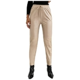 Damen Kunstlederhose mit Gummiband Hohe Taille Bleistifthose PU Leder Legging Kordelzug Lederhose Biker Pants Lässige Einfarbige Hose mit Taschen - 1