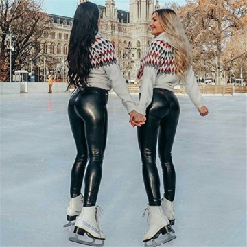 Damen Lederhose Stretch Skinny Leggings High Waist Hose Smooth Strumpfhose Kunstleder Hose,Latex Lack Catsuit Übergrößen Wetlook Macht Die Figur Schlanker,Schwarz,S - 5