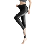 Damen-Leggings aus Kunstleder mit hoher Taille, dehnbarer Kunstleder-Hose, Po-Lift mit Fleece gefüttert - 1