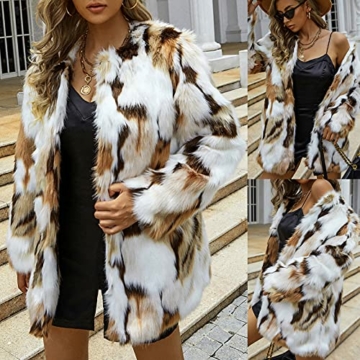 Damen Leopard Pelz Mantel Fellmantel Kunstpelz Jacke Warm Winterjacke Pelzmantel Damen Faux Pelz Mantel Mode Winter Warm Outwear Jacke Cardigan Cocktail Club Party - 2