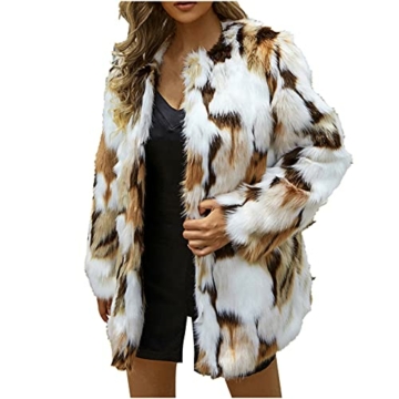 Damen Leopard Pelz Mantel Fellmantel Kunstpelz Jacke Warm Winterjacke Pelzmantel Damen Faux Pelz Mantel Mode Winter Warm Outwear Jacke Cardigan Cocktail Club Party - 1
