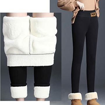 Damen Winter-Leggins Warm-Gefüttert-Thermo-Leggings High-Waist with-Fleece-Strumpfhose: Dicke Strumpfhosen Blickdicht Lang Haushose Pyjamahose Strumpfleggings Thermohose - 4
