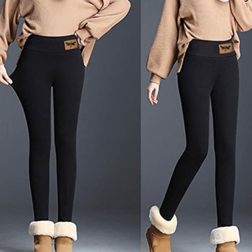 Damen Winter-Leggins Warm-Gefüttert-Thermo-Leggings High-Waist with-Fleece-Strumpfhose: Dicke Strumpfhosen Blickdicht Lang Haushose Pyjamahose Strumpfleggings Thermohose - 6