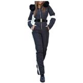 Darringls Skianzug Damen Einteiler Skioverall Winter Warme Schnee Skifahren Sätze Outdoor Jumpsuit Langer Overall mit Kapuze Reißverschluss Skianzüge wasserdicht Schneeanzug Ski-Anzug - 1