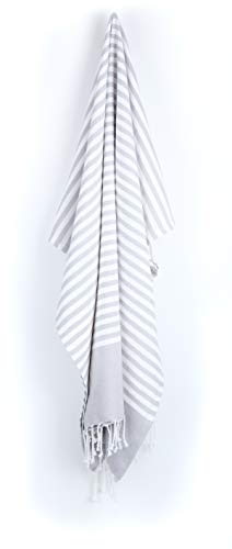 DaWo Hamamtuch, Badetuch, Fouta - ideal für Strand, Sauna, Yoga, Reisen, Baden - XXL (100x180cm) - 100% Baumwolle - Oeko-TEX® (Hellgrau) - 2