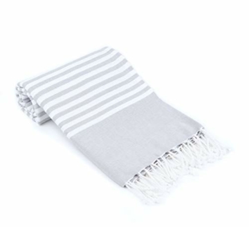 DaWo Hamamtuch, Badetuch, Fouta - ideal für Strand, Sauna, Yoga, Reisen, Baden - XXL (100x180cm) - 100% Baumwolle - Oeko-TEX® (Hellgrau) - 3