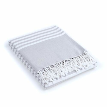 DaWo Hamamtuch, Badetuch, Fouta - ideal für Strand, Sauna, Yoga, Reisen, Baden - XXL (100x180cm) - 100% Baumwolle - Oeko-TEX® (Hellgrau) - 4