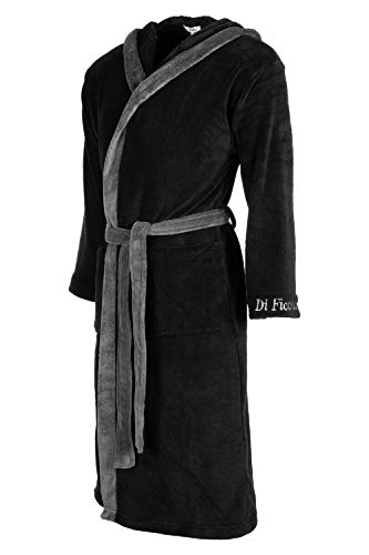 Di Ficchiano Herren MONZA Bademantel mit Kapuze Morgenmantel Herren Nachtwäsche Saunamantel Öko-Tex Standard 100 verifiziert - XL, Black Grey - 4