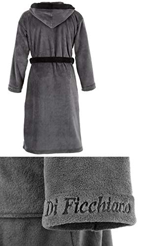Di Ficchiano Herren MONZA Bademantel mit Kapuze Morgenmantel Herren Nachtwäsche Saunamantel Öko-Tex Standard 100 verifiziert - XL, Black Grey - 6