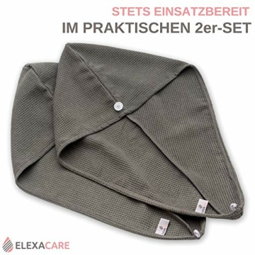 ELEXACARE Haarturban, Turban Handtuch mit Knopf (2 Stück anthrazit), Mikrofaser Handtuch für Kopf und Lange Haare - 4