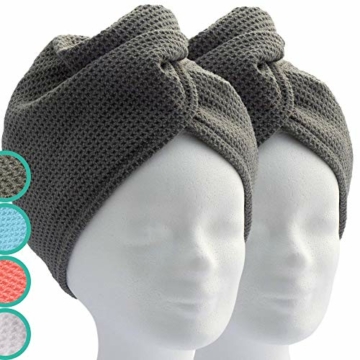 ELEXACARE Haarturban, Turban Handtuch mit Knopf (2 Stück anthrazit), Mikrofaser Handtuch für Kopf und Lange Haare - 1