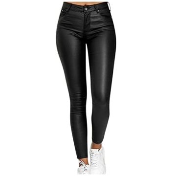 Enge Hosen Damen Stretch PU-Leder Leggings High Waist Stretch Kunstleder Yoga Hose Lederhose Skinny Legging Schlank Lang Hose Jeggings Strumpfhose - 3