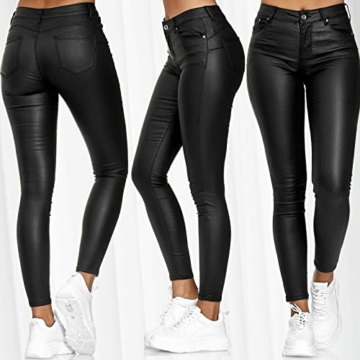 Enge Hosen Damen Stretch PU-Leder Leggings High Waist Stretch Kunstleder Yoga Hose Lederhose Skinny Legging Schlank Lang Hose Jeggings Strumpfhose - 5