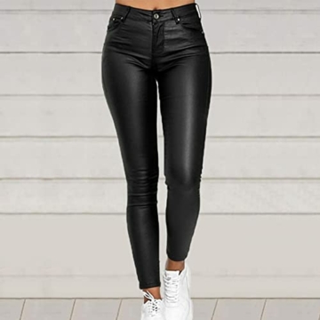 Enge Hosen Damen Stretch PU-Leder Leggings High Waist Stretch Kunstleder Yoga Hose Lederhose Skinny Legging Schlank Lang Hose Jeggings Strumpfhose - 6