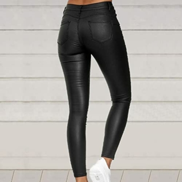 Enge Hosen Damen Stretch PU-Leder Leggings High Waist Stretch Kunstleder Yoga Hose Lederhose Skinny Legging Schlank Lang Hose Jeggings Strumpfhose - 8