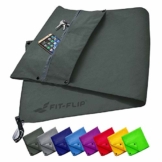 Fit-Flip Fitness Handtuch Set mit Reißverschluss Fach + Magnetclip + extra Sporthandtuch | zum Patent angemeldetes Multifunktionshandtuch, Mikrofaser Handtuch - Dunkelgrau - 1