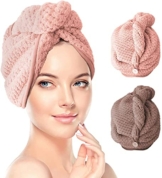 Haarturban, RenFox Turban Handtuch mit Knopf, Microfaser Handtuch für die Haare Schnelltrocknend, Haartrockentuch Saugfähig Super Absorbent, Haar Trocknendes Tuch für Alle Haartypen (2pcs) - 1