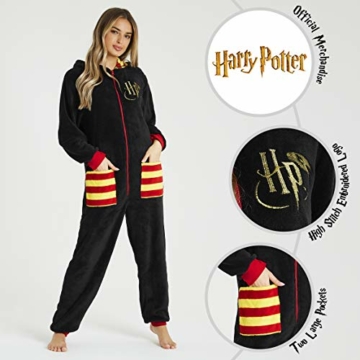 Harry Potter Jumpsuit, Overall Onesie Damen und Herren, Fleece Schlafoverall Einteiler, One Piece Hausanzug Kuschelig, Unisex Schwarz Overall für Winter (Schwarz, M) - 2