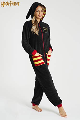 Harry Potter Jumpsuit, Overall Onesie Damen und Herren, Fleece Schlafoverall Einteiler, One Piece Hausanzug Kuschelig, Unisex Schwarz Overall für Winter (Schwarz, M) - 4