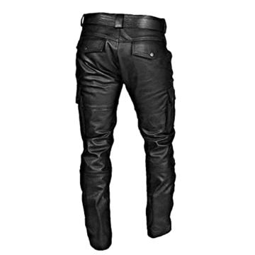 Herren Rock Steampunk Cargohose Up PU Leder Baggy Streetwear Punk HoseGothic Schwarz Lederhose Vintage Lange Slim Fit Bikerhose Motorradhose - 3