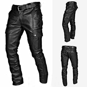 Herren Rock Steampunk Cargohose Up PU Leder Baggy Streetwear Punk HoseGothic Schwarz Lederhose Vintage Lange Slim Fit Bikerhose Motorradhose - 5