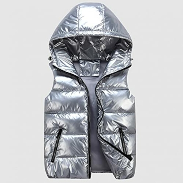 Jacke Damen schwarz, Damen Weste Hoodie Steppweste Übergroße Ärmellose Daunenweste Jacke Vest Ärmellos Lange Schlanke Weste Jacke Outdoor Puffer Weste mit Kapuze Lightweight Daunenjacke Winter - 2