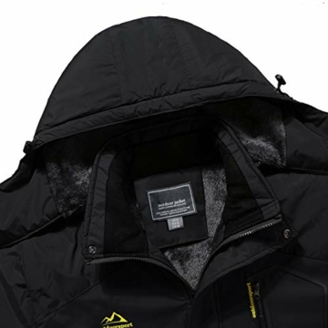 KEFITEVD Winterjacke Herren Warm Softshell Jacke Wasserdicht Snowboardjacke Gefüttert Kapuzenjacke Thermo Outdoorjacke für Snowboard Ski Männer Schwarz XL - 5