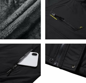 KEFITEVD Winterjacke Herren Warm Softshell Jacke Wasserdicht Snowboardjacke Gefüttert Kapuzenjacke Thermo Outdoorjacke für Snowboard Ski Männer Schwarz XL - 6
