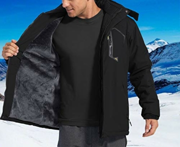 KEFITEVD Winterjacke Herren Warm Softshell Jacke Wasserdicht Snowboardjacke Gefüttert Kapuzenjacke Thermo Outdoorjacke für Snowboard Ski Männer Schwarz XL - 7